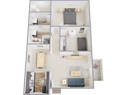 Floor plan for 2 beds, 1.5 baths, 855 sqft